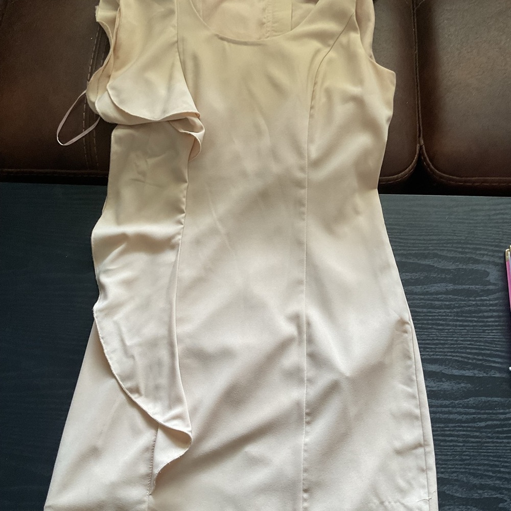 Chic Cream Midi Dress with Ruffle Detail